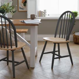 Habitat Burford Pair of Solid Wood Dining Chairs - Dark Grey