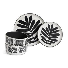 Habitat Leaf 12 Piece Stoneware Dinner Set - Black & White