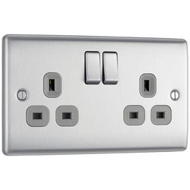 BG Nexus Double Switched Socket - Brushed Steel