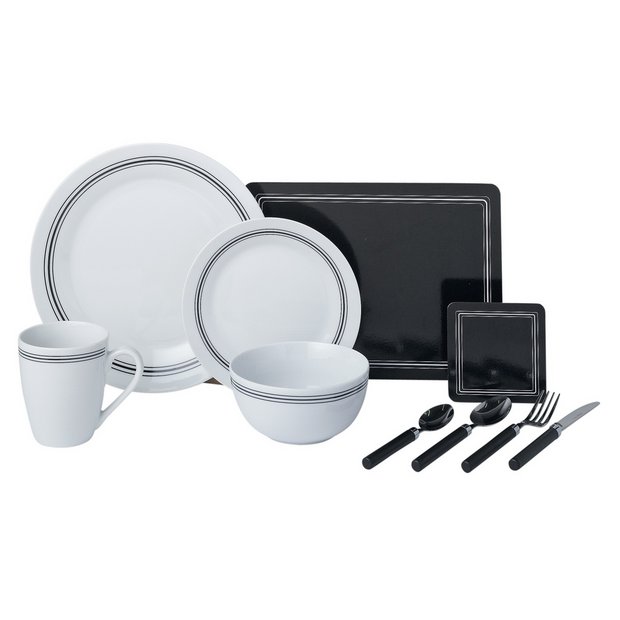 Buy HOME 60 Piece New Frame Porcelain Dinner Set Black/White at Argos