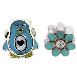 Miss Glitter S.Silver Kids Enamel Penguin and Flower Charms.