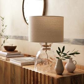 Habitat Vanern Dimple 42cm Glass Table Lamp - Clear & Cream