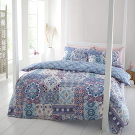 Catherine Lansfield Boho Patchwork Blue Bedding Set