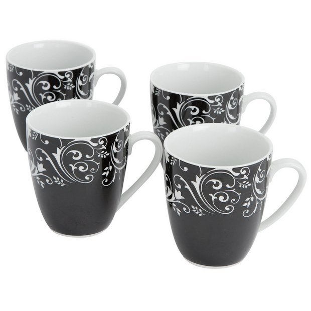 Buy HOME Damask Set of 4 Mugs Black at Argos.co.uk Your Online Shop