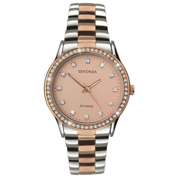 Buy Sekonda Editions Ladies' Two Tone Peach Dial Bracelet Watch at