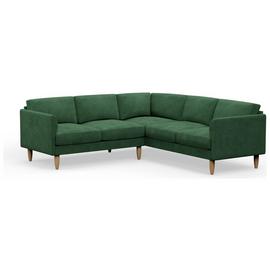 Hutch Plus Velvet Curve Arm 5 Seater Corner Sofa- Sage Green