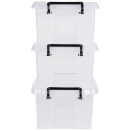 Strata Smart 3 x 12L Plastic Storage Boxes with Lid - Clear