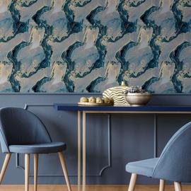 Arthouse Marble Design Blue and Gold Metallic Wallpaper