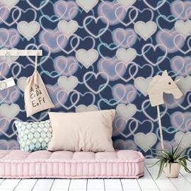 Arthouse Neon Style Heart Navy Pink Wallpaper
