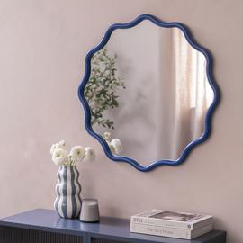 Habitat Blue Wavy Round Wall Mirror - 72x72cm