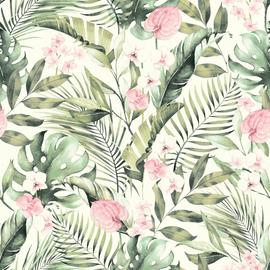 Arthouse Tropical Floral Pink N Green Wallpaper