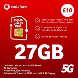 Vodafone 27GB Pay As You Go Plus SIM Card