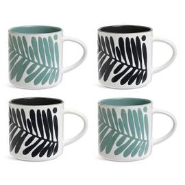 Habitat Leaf Set of 4 Stoneware Mugs - Green & Black