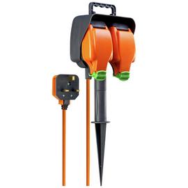 Masterplug 2 Socket 15m Weatherproof Outdoor Garden Spike