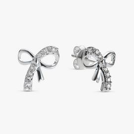 Revere Sterling Silver Diamond Studded Bow Stud Earrings