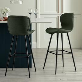 Habitat Etta Pair of Fabric Bar Stools - Green