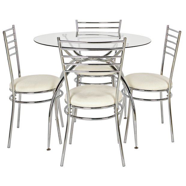 Buy HOME Lusi Glass Dining Table and 4 Chairs - Cream at Argos.co.uk