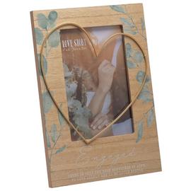 Love Story Engaged Frame With Wire Heart - Brown - 25x16cm