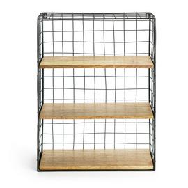 Habitat Metal Wired Wall Shelving Unit - Black & Natural