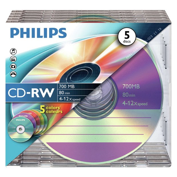 Buy Philips CDRW Pack of 5 on a Spindle at Argos.co.uk Your Online