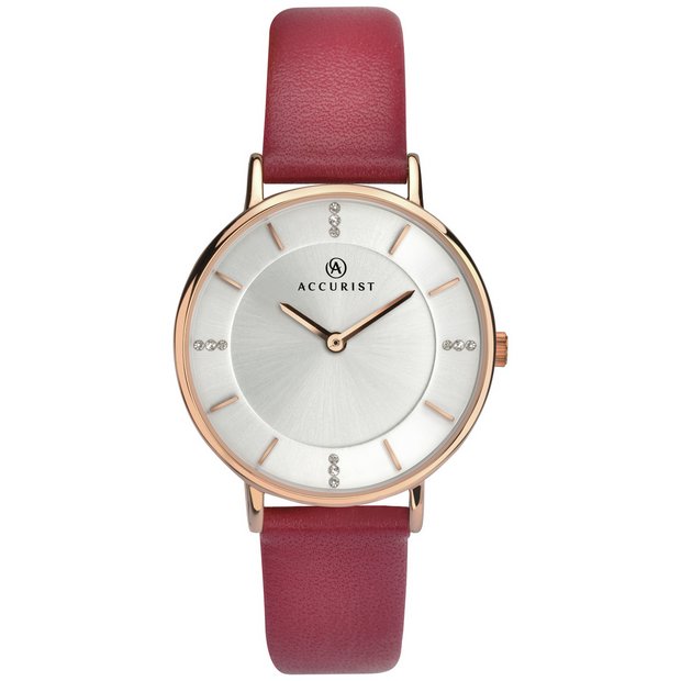 Buy Accurist Ladies' Silver Stone Set Dial Leather Strap Watch at Argos