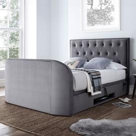 Smart TV Bed Lyon Double Velvet Ottoman TV Bed Frame - Grey