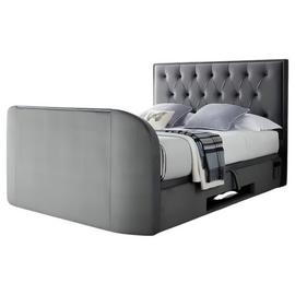 Smart TV Bed Lyon Superking Velvet TV Ottoman Bed - Grey