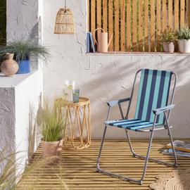 Habitat Bright Stripe Folding Metal Garden Chair - Blue