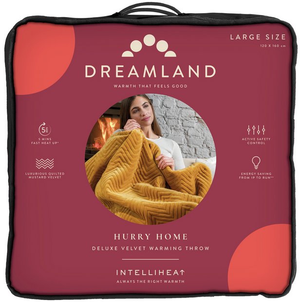 Buy Dreamland Deluxe Velvet Mustard Heated Throw Large