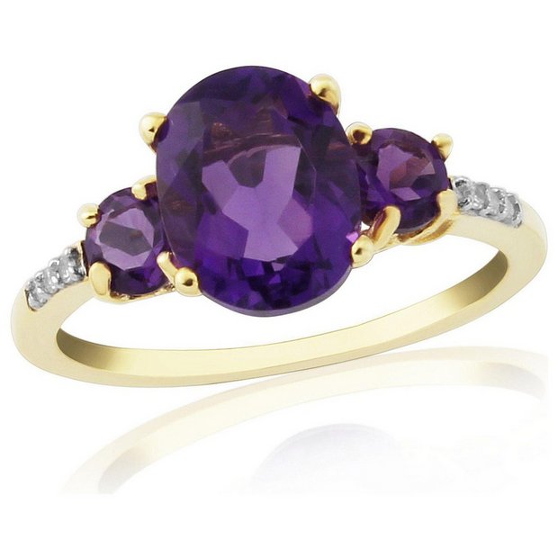 Buy 9ct Gold Plated S.Silver Amethyst/Diamond Shoulders Ring L at