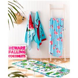 Catherine Lansfield Flamingo Beach Towel - Blue