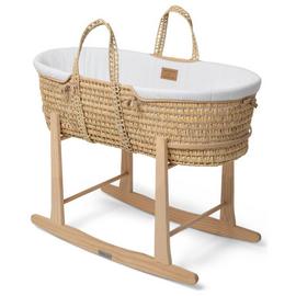 Clair de Lune Organic Palm Moses Basket With Stand-White