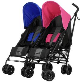 Obaby Apollo Black and Grey Double Pushchair - Pink & Blue