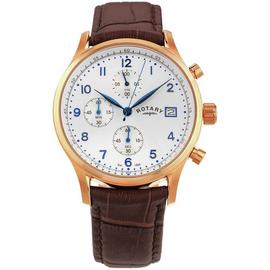 Rotary Men's Brown Leather Strap Rose Gold Plated Watch