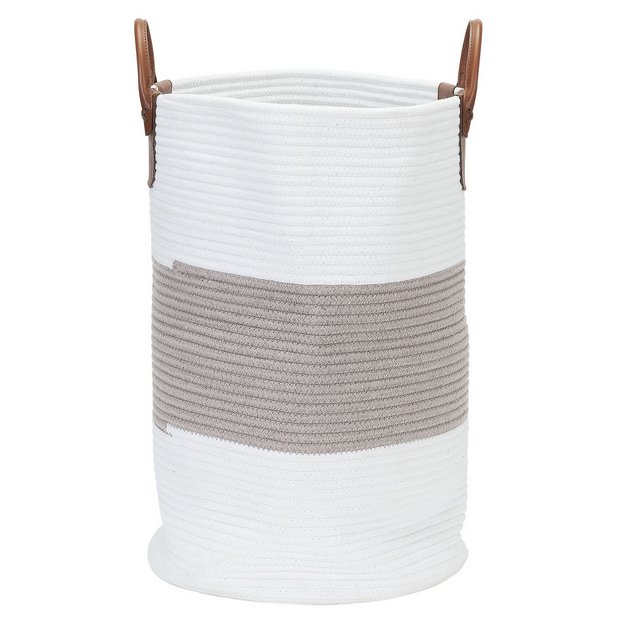 Buy HOME 50 Litre Cotton Laundry Basket White and Grey at Argos.co.uk
