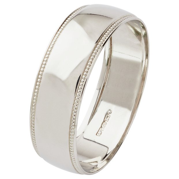 Buy 9ct White Gold 6mm D-Shape Milgrain Wedding Ring at Argos.co.uk