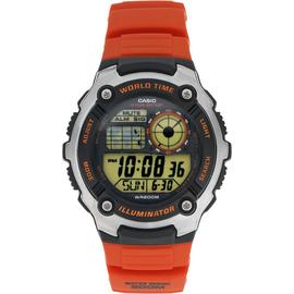 Casio Men's World Time Digital Orange Resin Strap Watch
