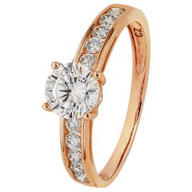 Revere 9ct Rose Gold Cubic Zirconia Solitaire Shoulder Ring