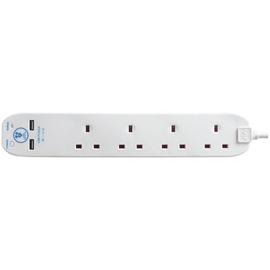 Masterplug 4 Socket 2m 2 USB Surge Protected Extension Lead