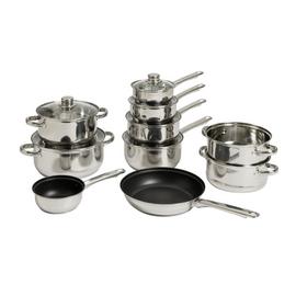 Argos Home 9 Piece Stainless Steel Pan Set - Silver