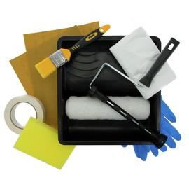 Coral Paint Roller, Brush, and Preparation Set.