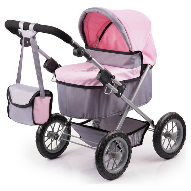 Buy Bayer Doll's Trendy Pram Pink & Grey Doll prams and pushchairs