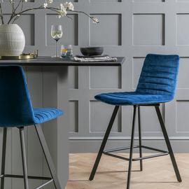 Argos Home Keaton Velvet Counter Bar Stool - Dark Blue