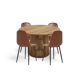 Habitat Jericho Natural Dining Table & 4 Tan Chairs