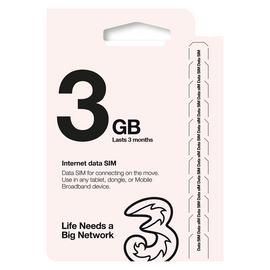 Three 3GB Pay As You Go Data SIM Card