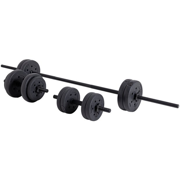 Opti 25kg Vinyl Barbell and Dumbbell Gym Full Weights Set Fitness FREE DELIVERY 