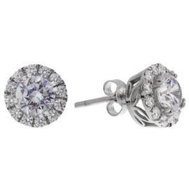 Revere Sterling Silver Round CZ Halo Stud Earrings