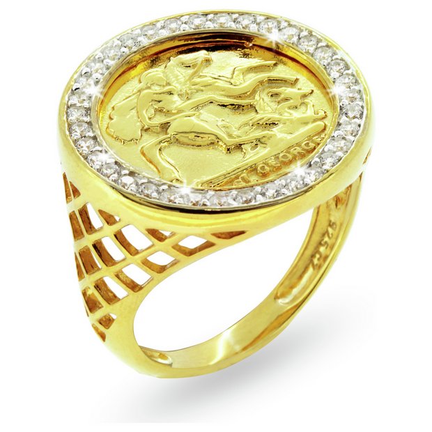 Buy Revere Men's Gold Plated Sterling Silver CZ Medallion Ring Mens