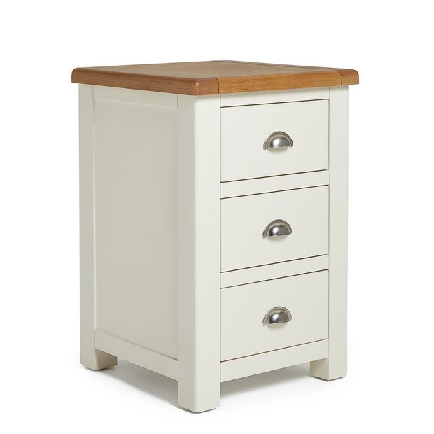 white and oak bedside tables