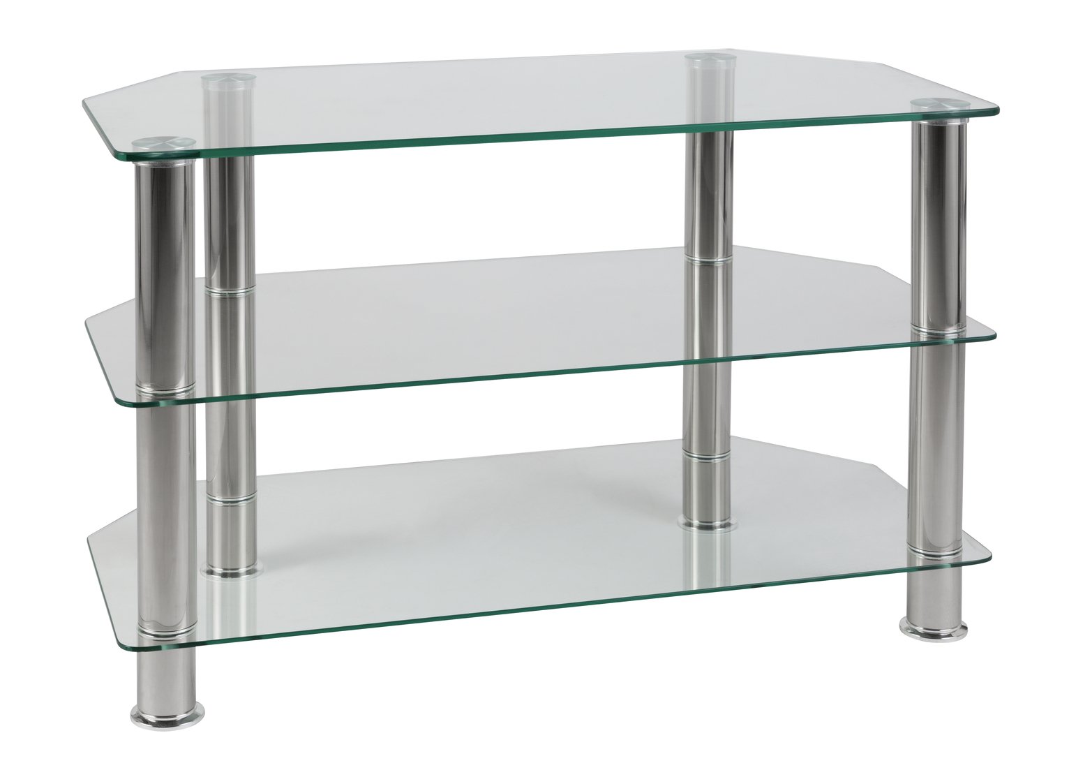 clear glass and chrome tv stand